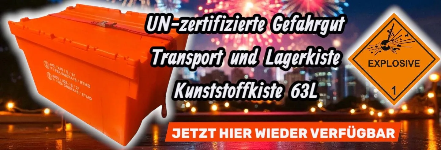 UN-zertifizierte Gefahrgutkiste 63L – ideal für Lagerung und Transport von Feuerwerk und Pyrotechnik