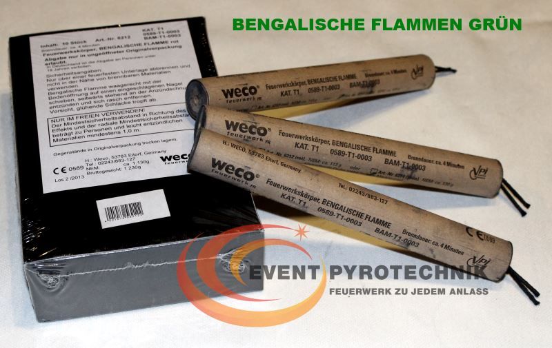 WECO Bengalische Zylinderflamme GRÜN - 4 min - T1