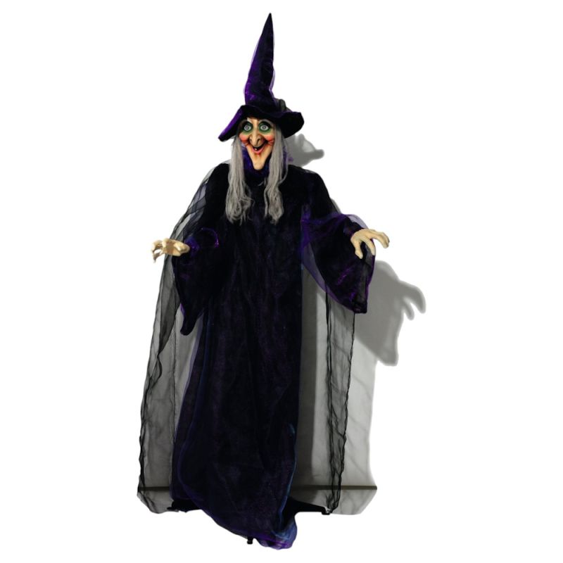 Animierte Halloween Hexenfigur | 175 cm | Sound- und Lichteffekte | USB & Batteriebetrieb