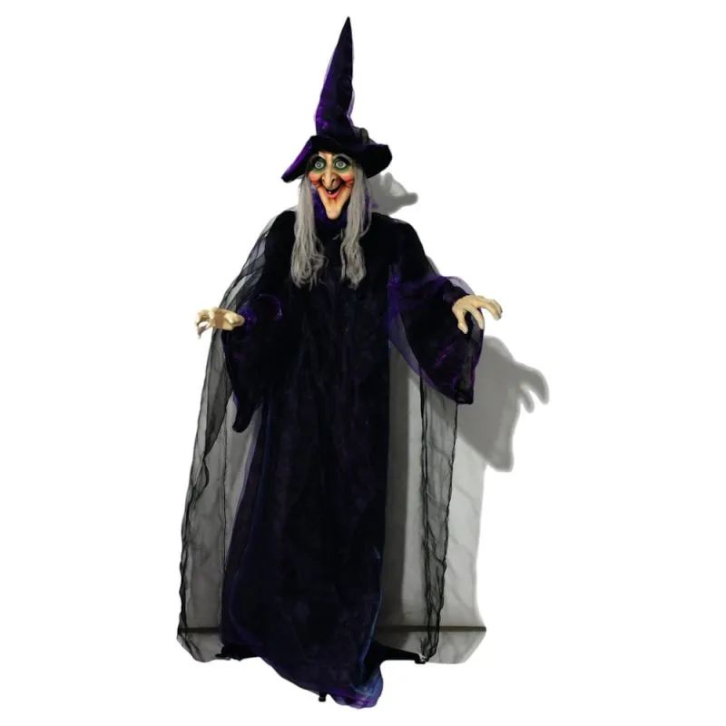 Animierte Halloween Hexenfigur | 175 cm | Sound- und Lichteffekte | USB & Batteriebetrieb