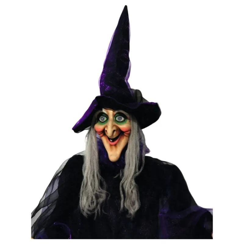 Animierte Halloween Hexenfigur | 175 cm | Sound- und Lichteffekte | USB & Batteriebetrieb