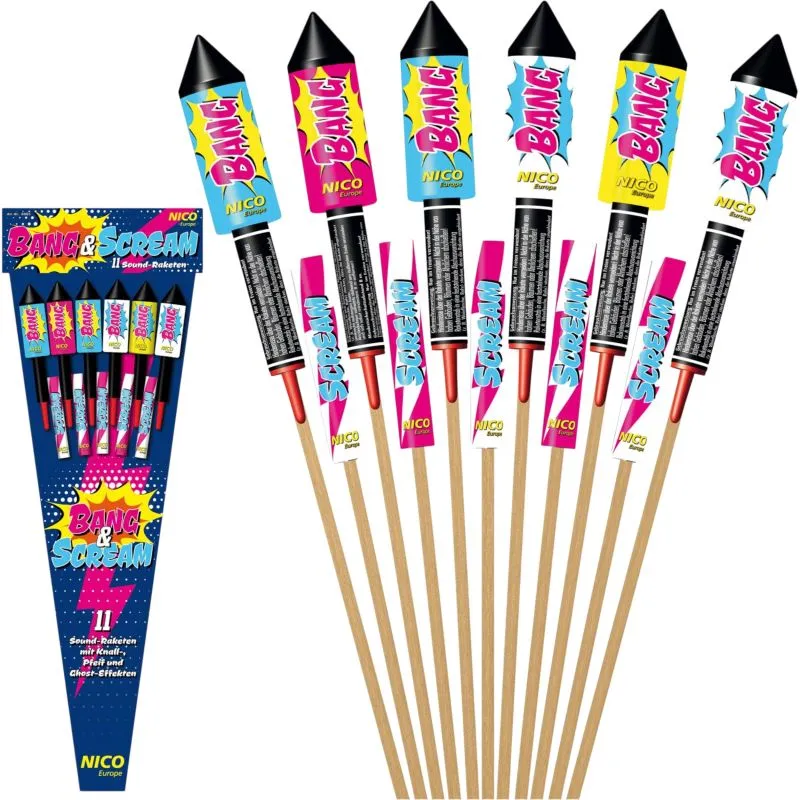 Bang & Scream Raketen-Set 11 Stück – Knall-, Pfeif- & Soundeffekte | NICO