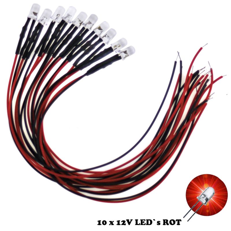 LEDs 5mm 12V Rot 10 Stück