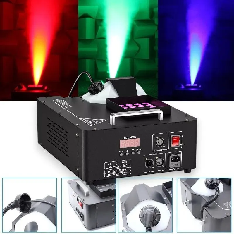 1500W Vertikal Fogger Nebelmaschine mit RGB-LEDs und LCD DMX-Steuerung | Hochleistungs-Nebelmaschine