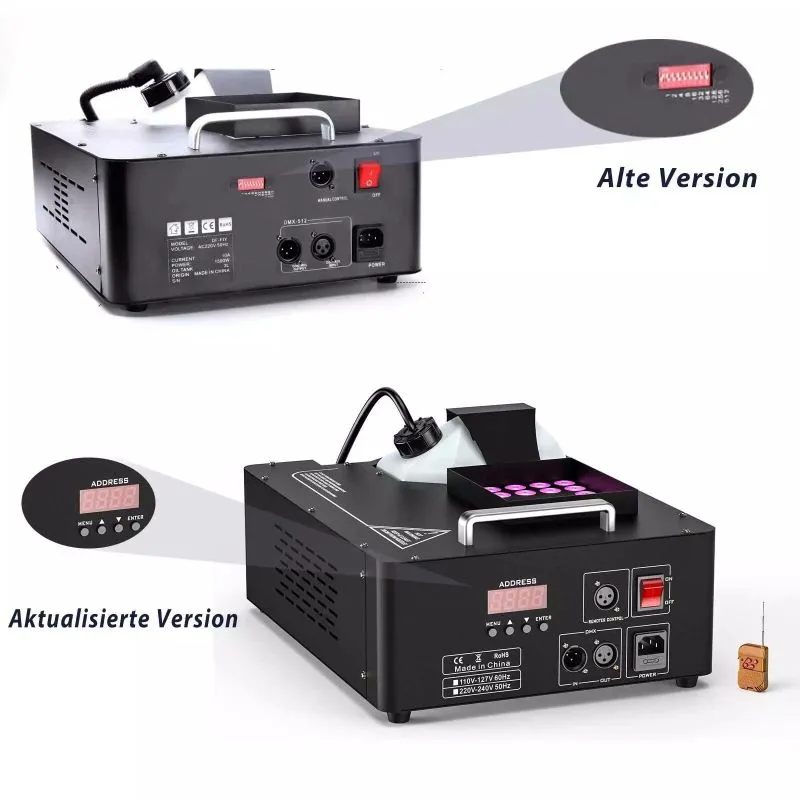 1500W Vertikal Fogger Nebelmaschine mit RGB-LEDs und LCD DMX-Steuerung | Hochleistungs-Nebelmaschine