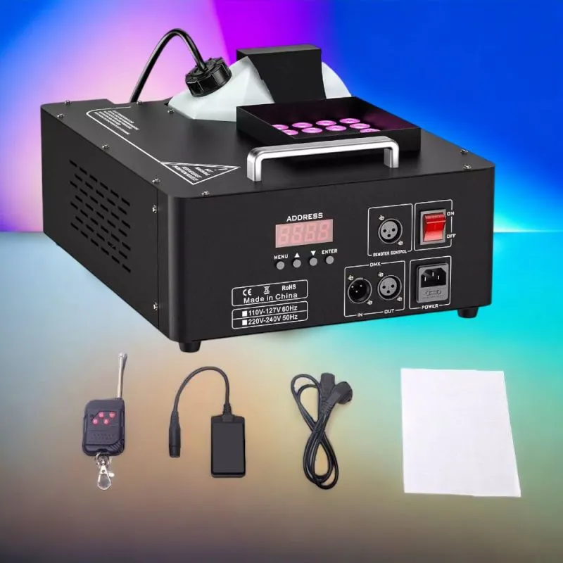 1500W Vertikal Fogger Nebelmaschine mit RGB-LEDs und LCD DMX-Steuerung | Hochleistungs-Nebelmaschine