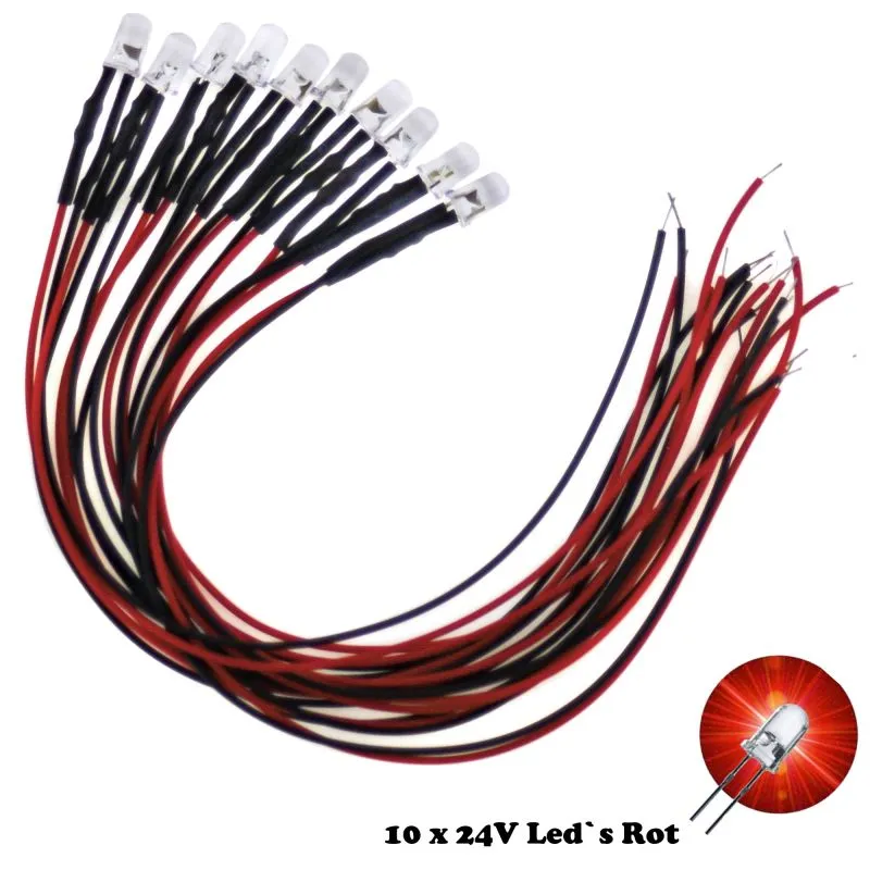 LEDs 5mm 24V Rot 10 Stück