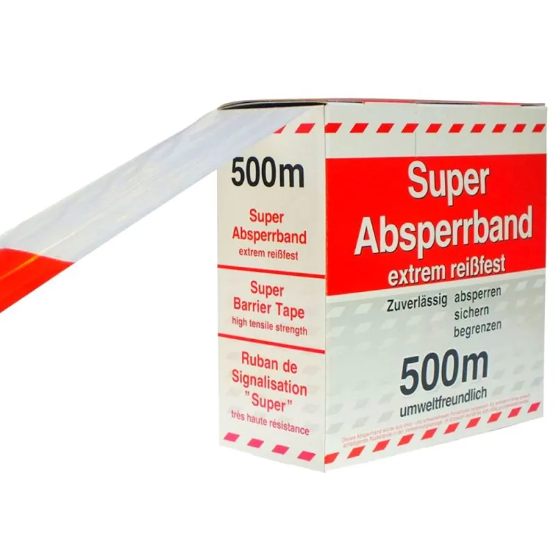 Absperrband Flatterband Rot-Weiß 500 m – reißfestes PE | im Spenderkarton