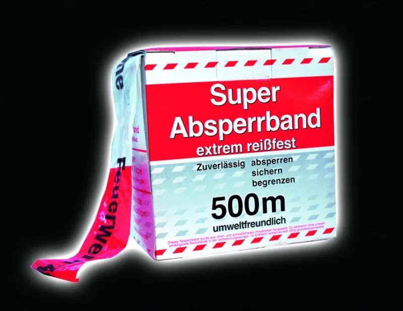 Absperrband &quote;Feuerwerk Abbrennplatz - Sperrzone&quote; | 500 m × 80 mm | Rot/Weiß | Reißfest | Spenderkarton