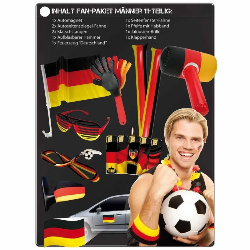 Deutschland Fan-Set für Männer | 11-teiliges Fußball-EM, WM & Olympia Paket