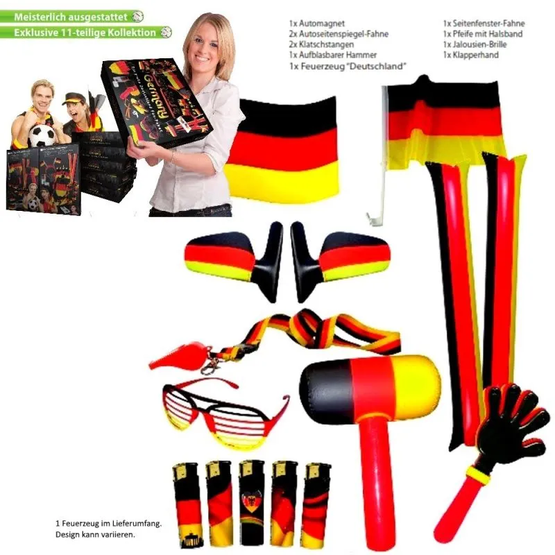 Deutschland Fan-Set für Männer | 11-teiliges Fußball-EM, WM & Olympia Paket