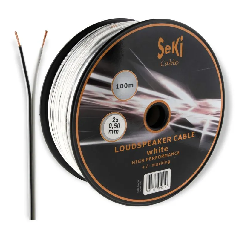 Lautsprecherkabel 2 x 0,50 mm² Weiß / Weiß-Schwarz 100 m