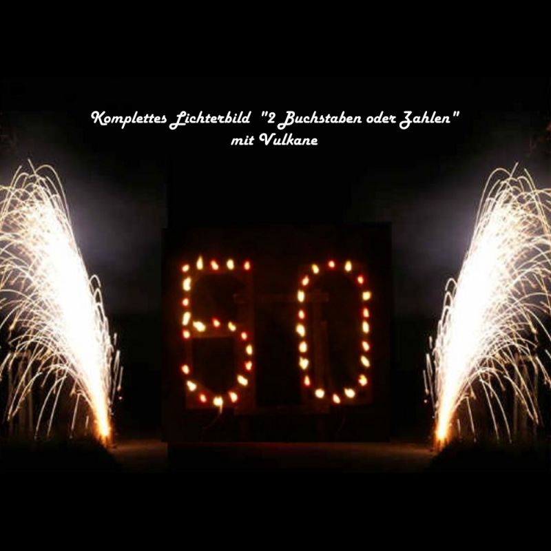 Komplett aufgebautes Lichterbild Feuerschriften 2 Buchstaben oder 2 Zahlen