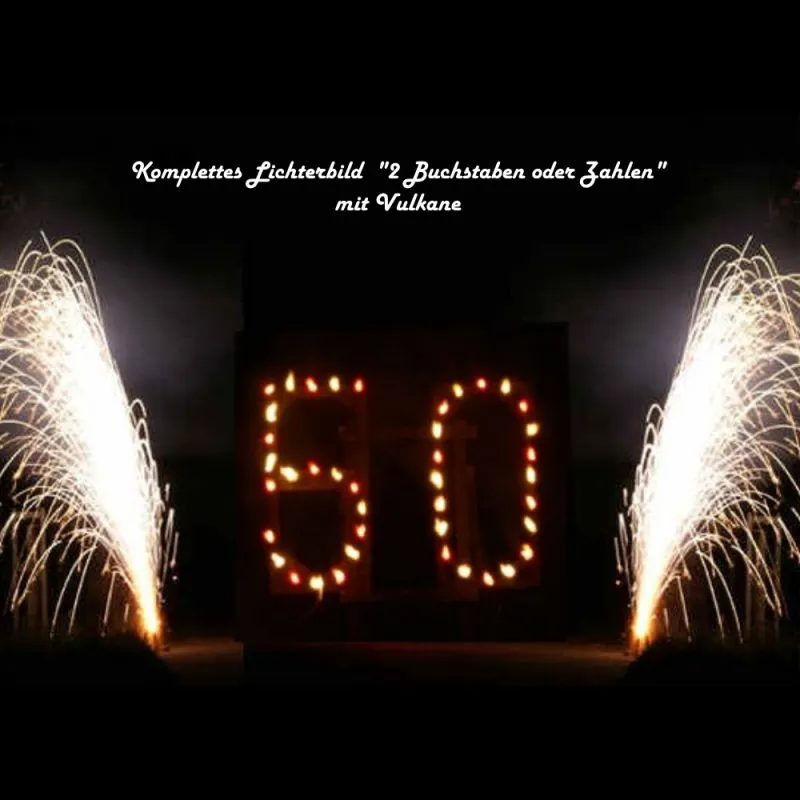 Komplett aufgebautes Lichterbild Feuerschriften 2 Buchstaben oder 2 Zahlen