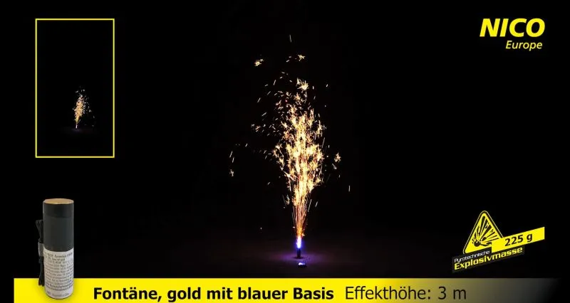 Goldfontäne | Blaue Basis | 30 Sek. | elektrischer Anzünder | NICO
