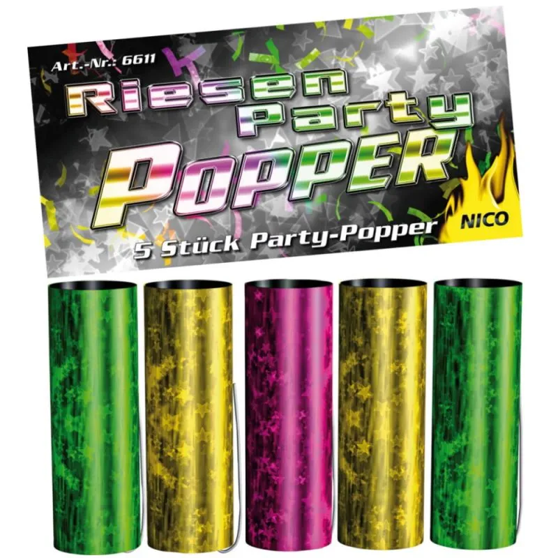 Riesen Party Popper | 5 Stück | Bunte Flitter-Füllung | NICO