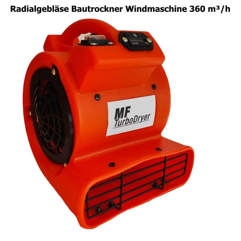 Radial-Baugebläse Windmaschine mit 2 Gebläsestufen | 360 m³/h Luftumwälzung | Betriebsstundenzähler
