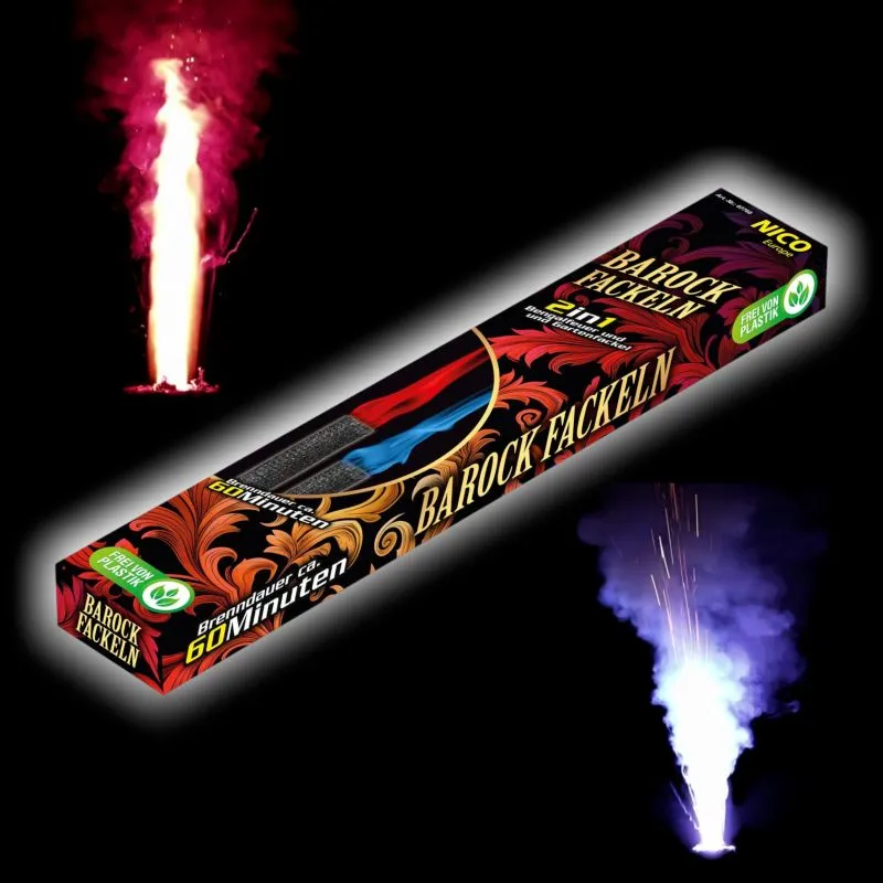 Barock Fackeln 2er-Set | Bengalsequenz & Romantische Flammen | 60 Minuten Brenndauer | NICO