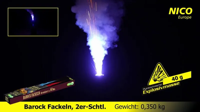 Barock Fackeln 2er-Set | Bengalsequenz & Romantische Flammen | 60 Minuten Brenndauer | NICO