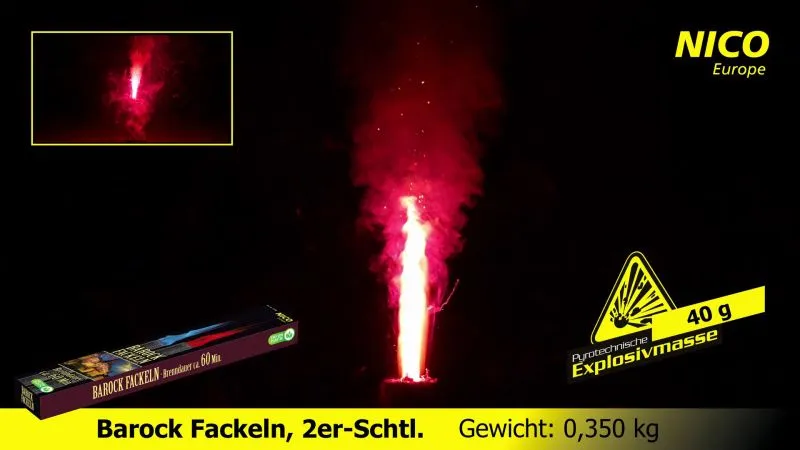 Barock Fackeln 2er-Set | Bengalsequenz & Romantische Flammen | 60 Minuten Brenndauer | NICO