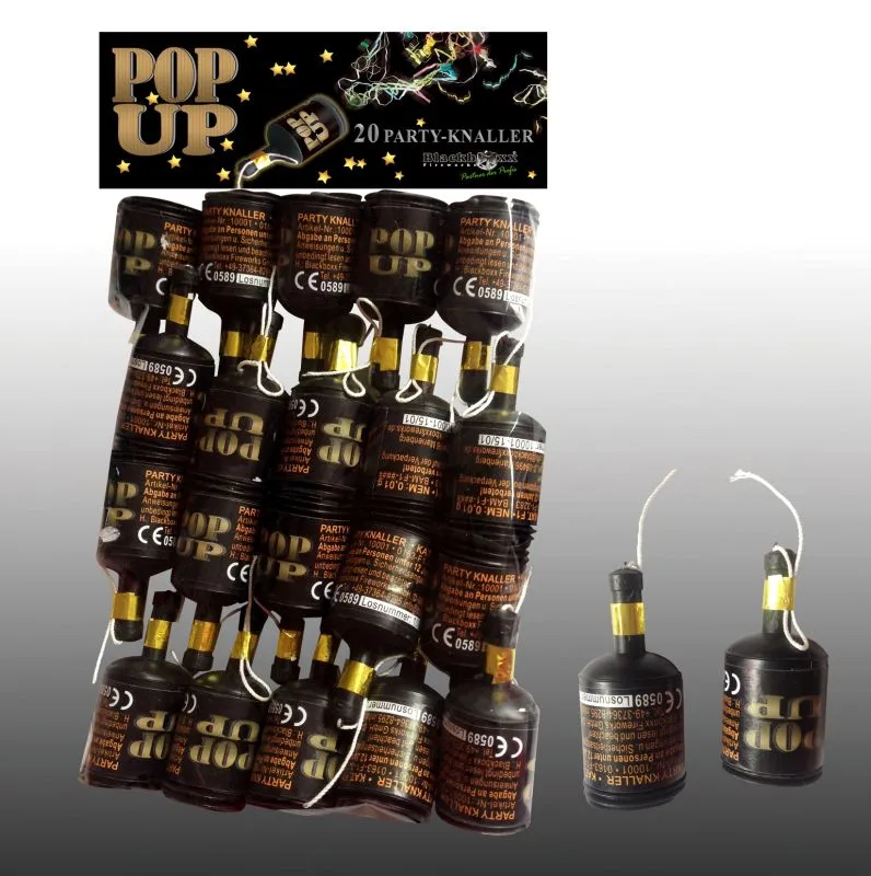 Knallflaschen | 20 Stück | Mit Luftschlangen | Blackboxx