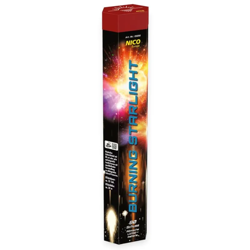 80 Schuss Römisches Lichterbündel mit Schweif-Kometen Burning Starlight NICO
