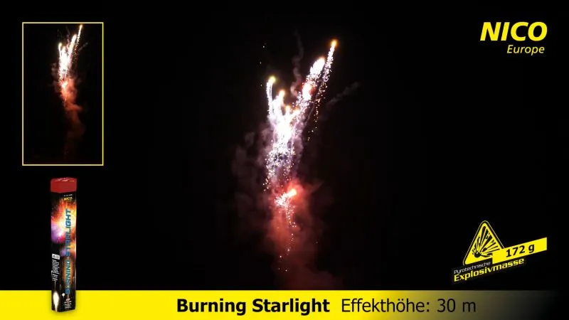 80 Schuss Römisches Lichterbündel mit Schweif-Kometen Burning Starlight NICO