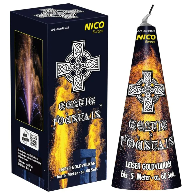 Celtic Fountain – Goldvulkan mit blauen Sternen | 5 m Effekthöhe | NICO