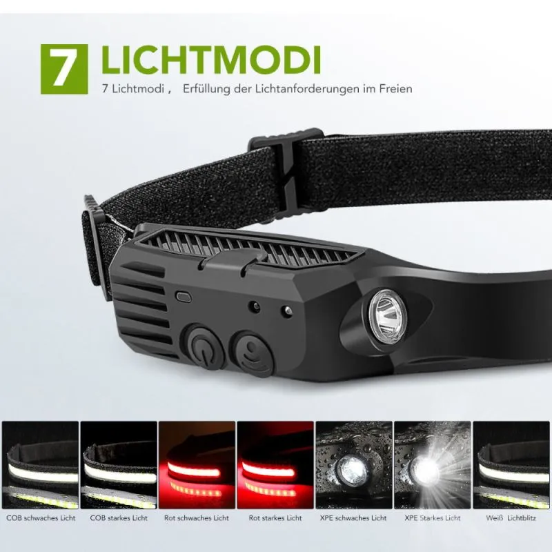 COB LED Sensor-Kopflampe | 550 Lumen | Bewegungssensor | Wetterfest | 100 g