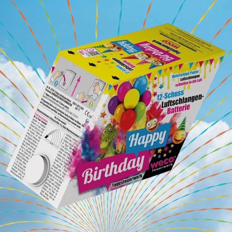 Happy Birthday Luftschlangen Batterie 12 Schuss | WECO