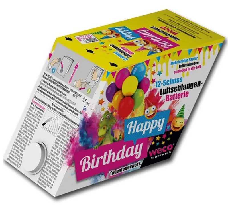 Happy Birthday Luftschlangen-Batterie 12 Schuss – Effekt-Show | WECO