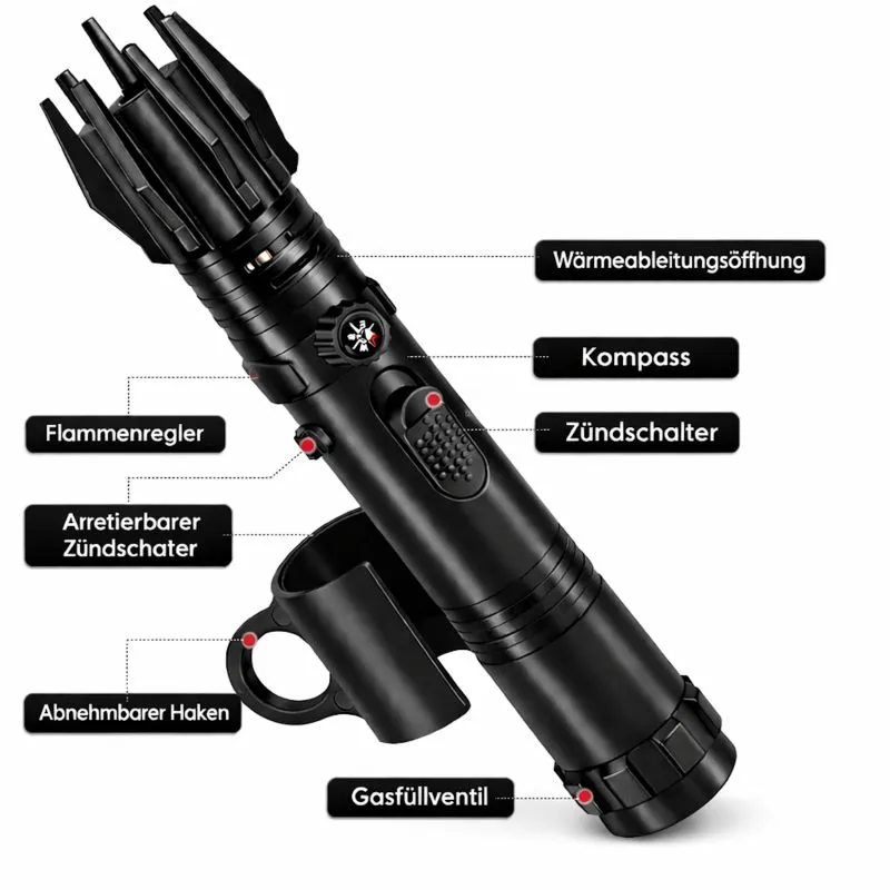 Mega Jetflame Gasbrenner Sturmfeuerzeug 22 cm – Outdoor Brenner mit Kompass