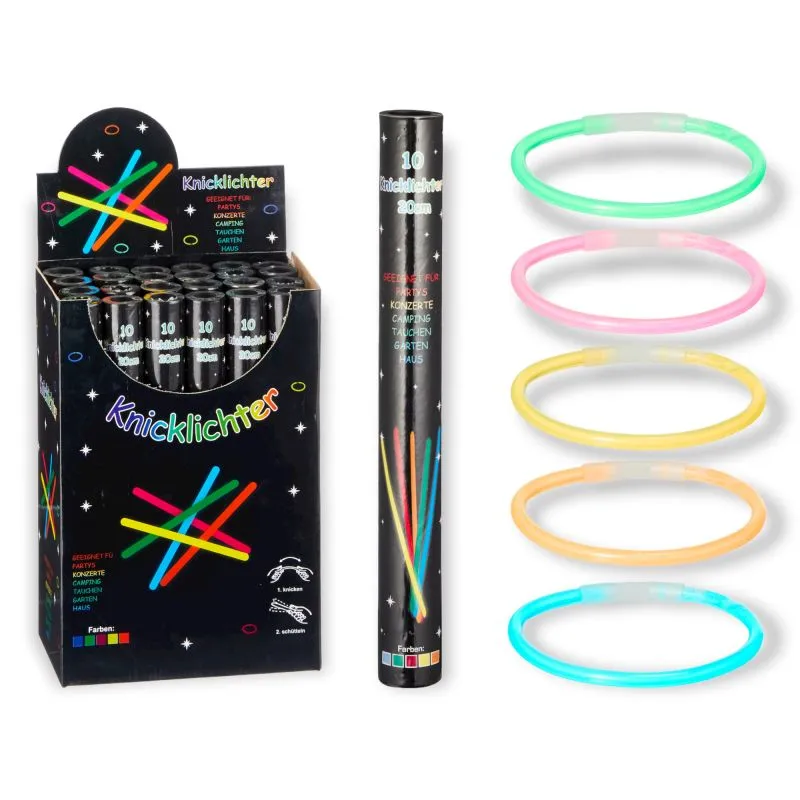 10 Knicklichter 20 cm | Mit 10 Konnektoren | 5 Farben sortiert