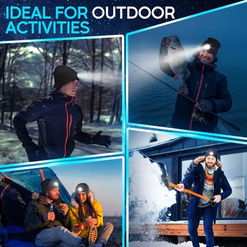 LED Wintermütze Beanie wiederaufladbar Unisex Schwarz