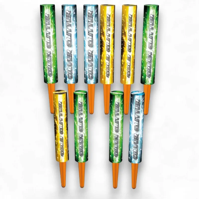 Legionär Raketen-Set 10 Stück – grün, gold & silber Glittereffekt | NICO