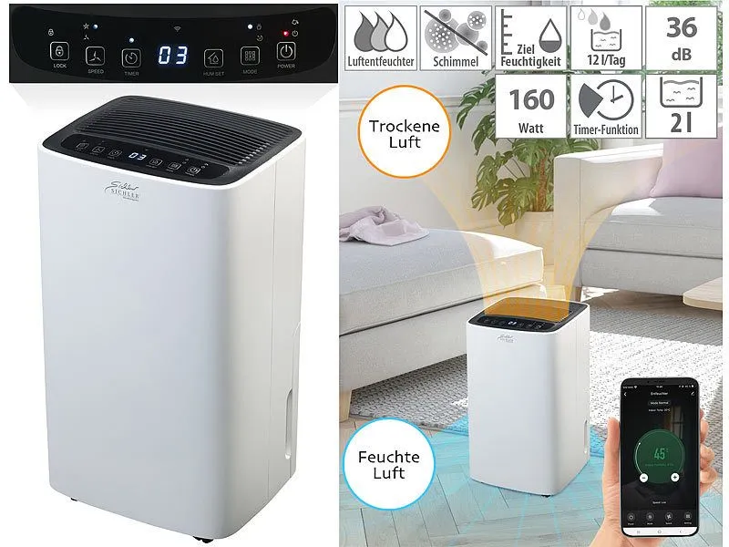 Smarter Luftentfeuchter LFT-300 Timer & App 12 Liter/Tag