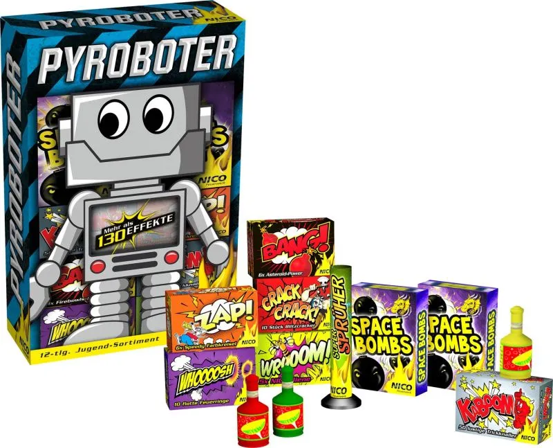 Pyroboter Jugendfeuerwerk Mix | 12 Abenteuer | 130 Effekte | NICO