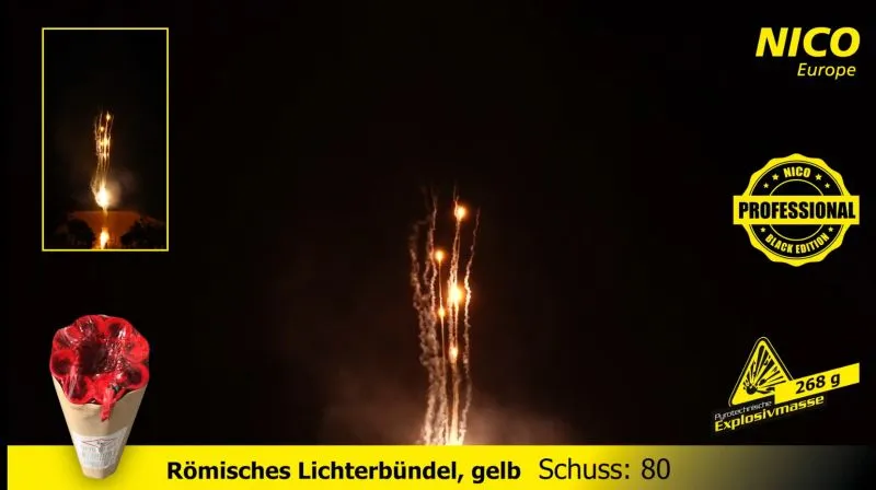 Römisches Lichterbündel Gelb 8 x 10 Schuss 16 mm 25 Sek. NICO