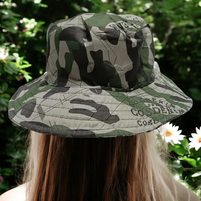 Outdoor-Hut mit Camouflage-Muster wendbar | UV-Schutz & Atmungsaktiv | Schwarz/Grün