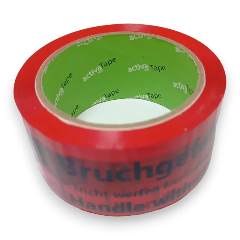 Packband Klebeband 48 mm x 66 m Low Noise Rot mit Aufdruck &quote;Bruchgefahr&quote;
