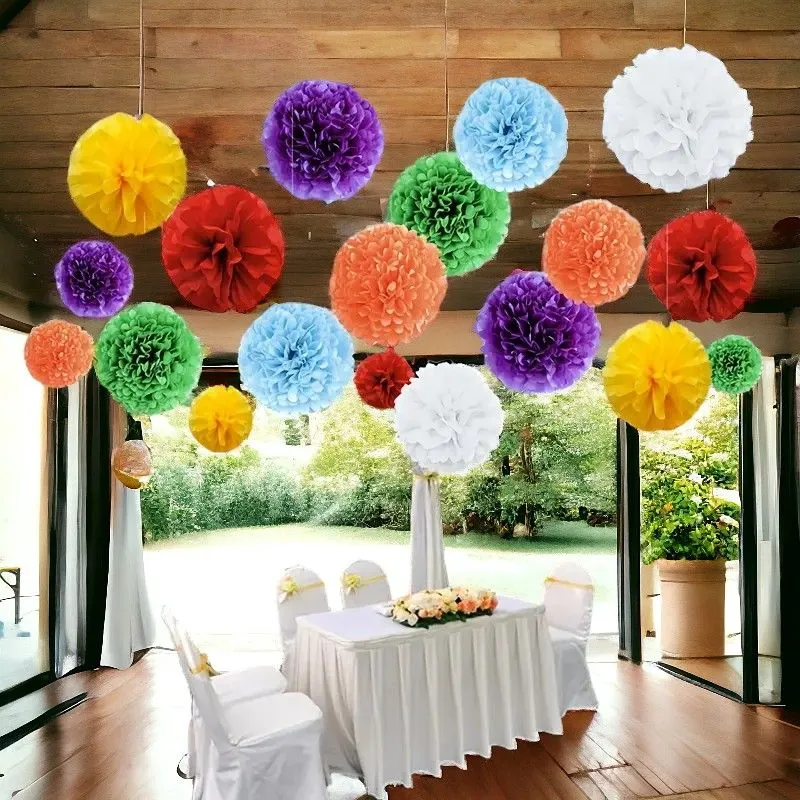 Papierblumen Kugel Pom-Pom 14 Stück 25 / 20 cm bunt