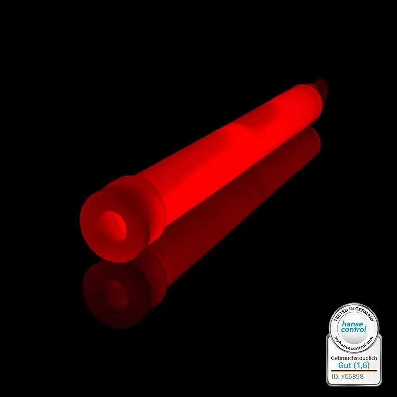 Power Knicklicht Rot 15 cm | Leuchtstab mit Haken & Befestigungsband | Leuchtet bis zu 8 Stunden