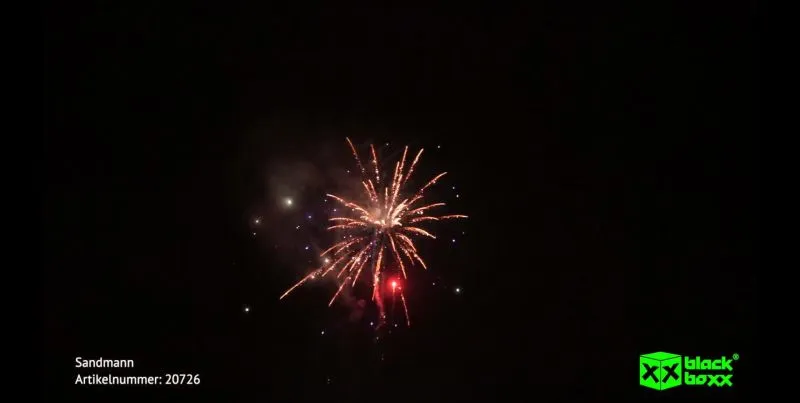 Sandmann 25 Schuss – Lila Buketts & Goldflimmerschweif mit Grünflimmerwolke | 25 mm | ca. 30 Sek. | Blackboxx