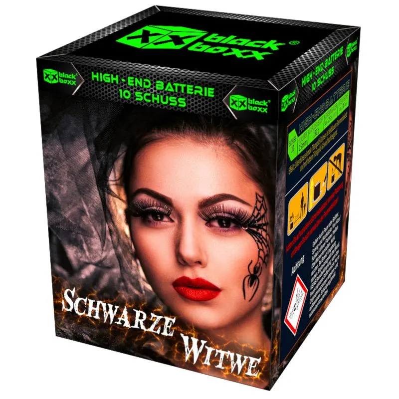 Schwarze Witwe 10 Schuss – Titangold-Palmen mit tiefblauen Sternen | 25 mm | ca. 25 Sek. | Blackboxx