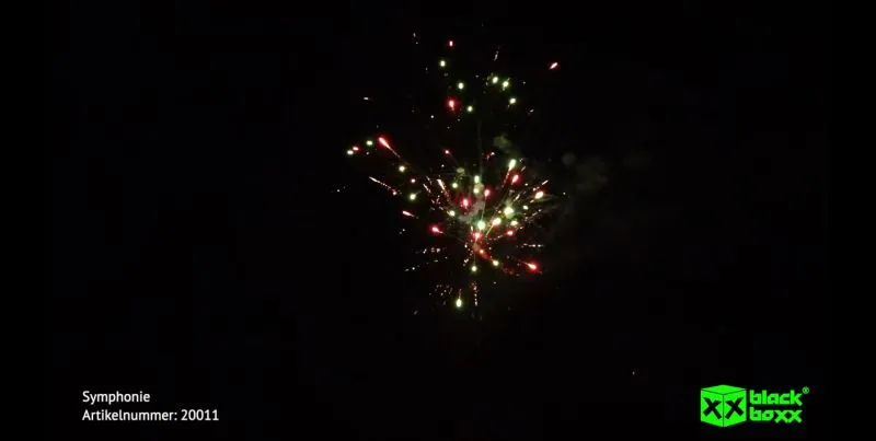 Symphonie 15 Schuss – Purpur- & Grünbuketts mit Goldstaubblinkern | 20 mm | ca. 25 Sek. | Blackboxx