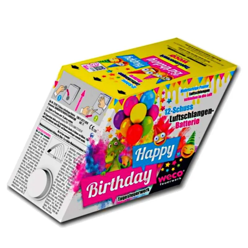 Happy Birthday Luftschlangen Batterie 12 Schuss | WECO