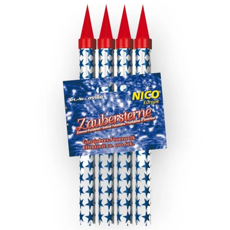 Zaubersterne mit Silberfunken, 4er-Btl., ca. 100 sek. NICO