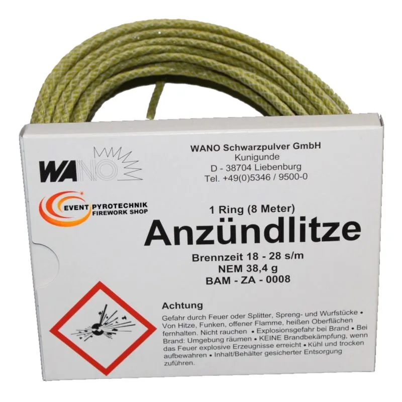 Zündschnur Anzündlitze Gelb 8 m 18-28 s/m | WANO