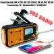 Solar Notfall Kurbelradio mit LCD, LED Taschenlampe, 4000 mAh Powerbank, Typ-C USB | Schwarz-Orange