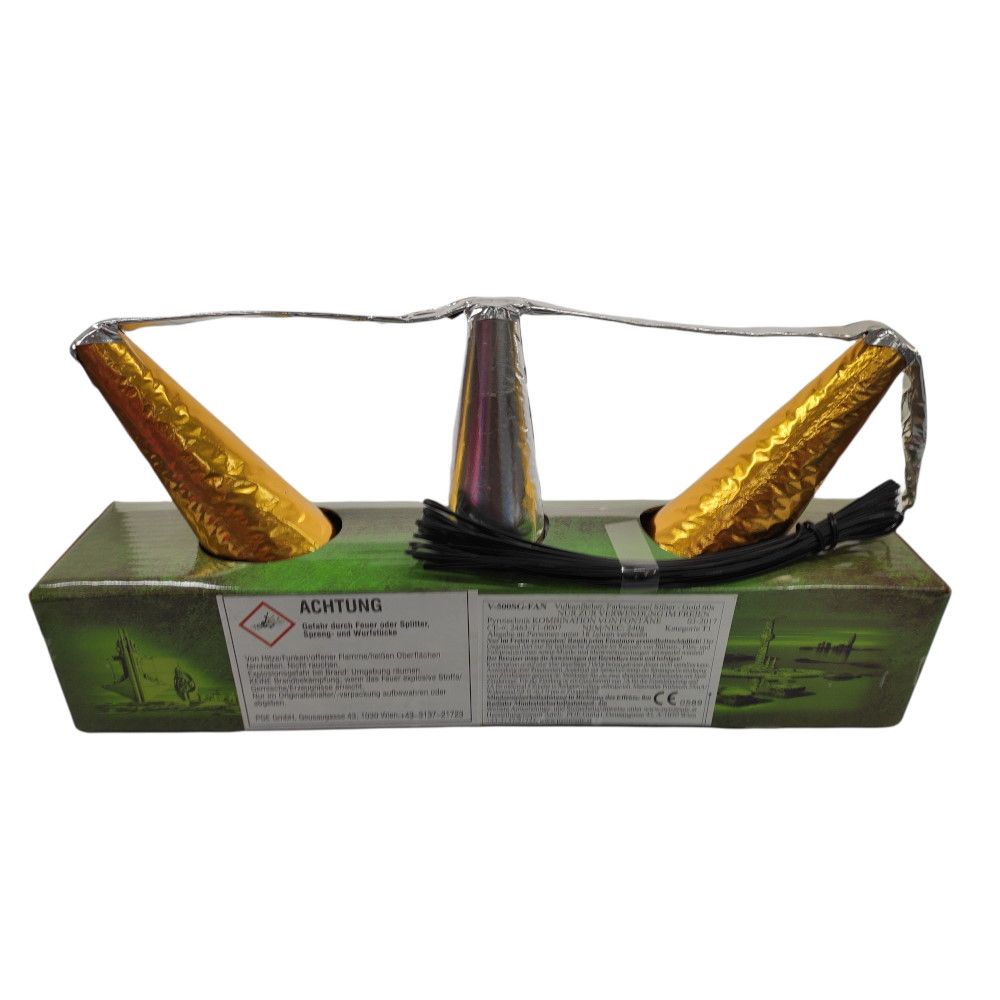 Vulkanfächer 3fach mit Farbwechsel Silber auf Gold 60 Sek.